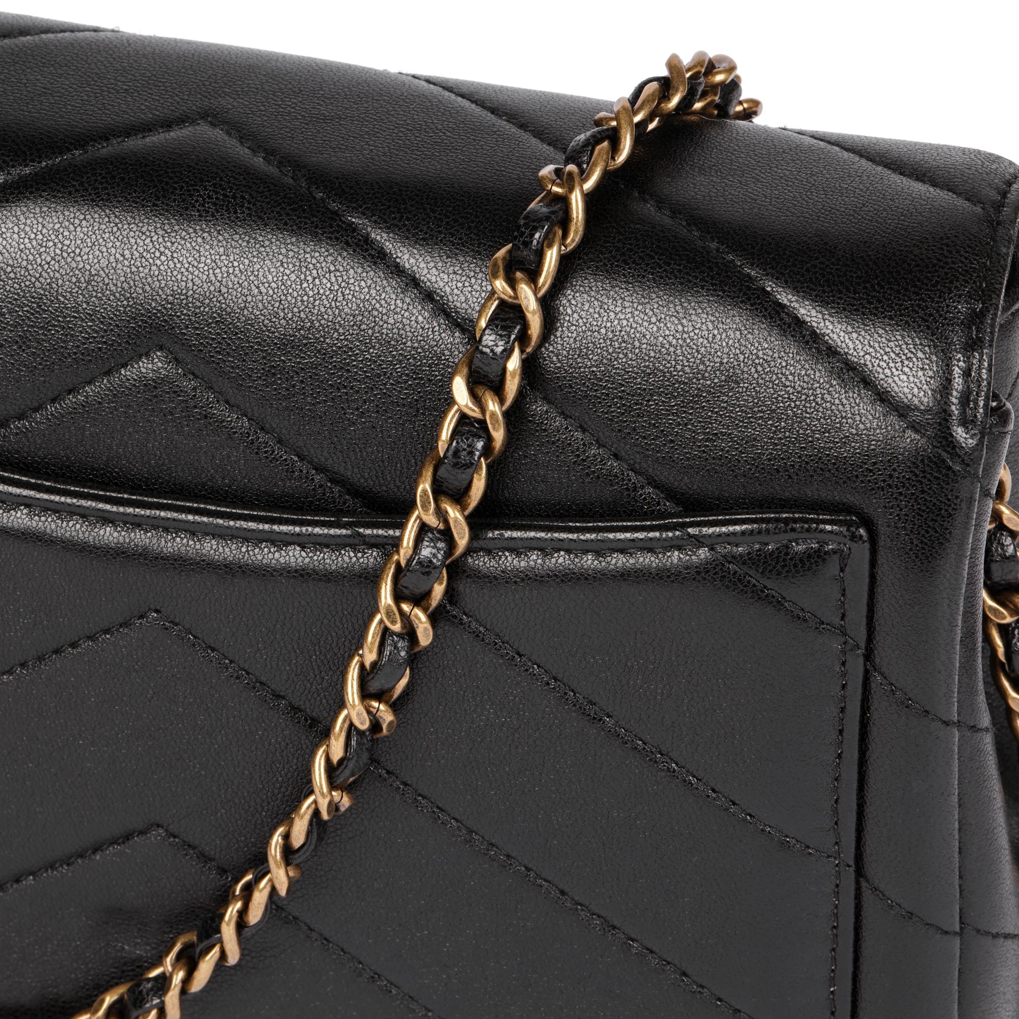 CHANEL  Black Chevron Quilted Lambskin Mini Envelope Single Flap Bag 3