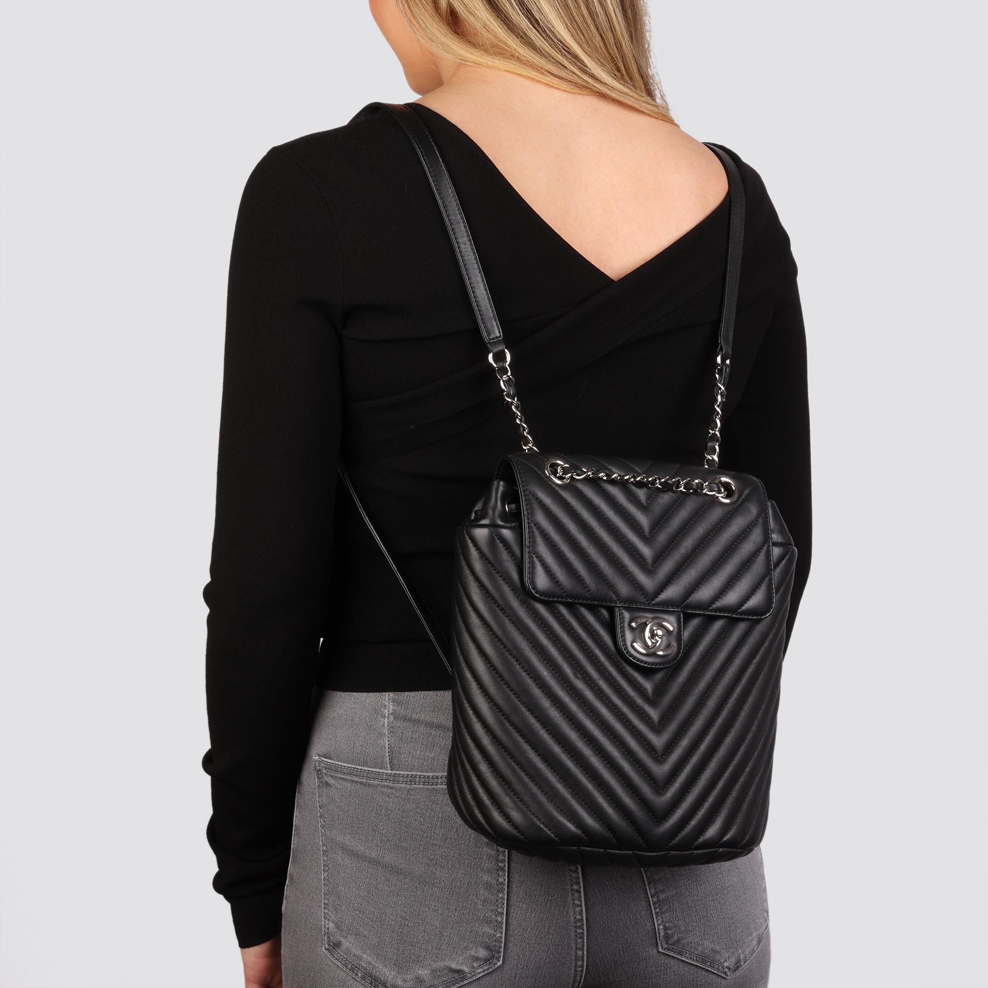 CHANEL Black Chevron Quilted Lambskin Small Urban Spirit Backpack For Sale 8