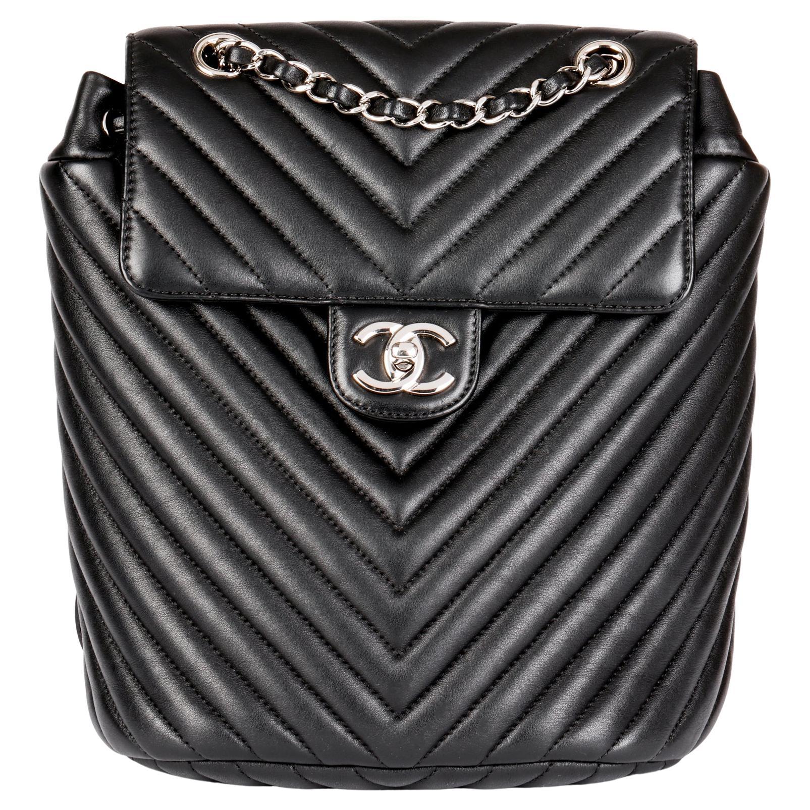 CHANEL Black Chevron Quilted Lambskin Small Urban Spirit Backpack For Sale