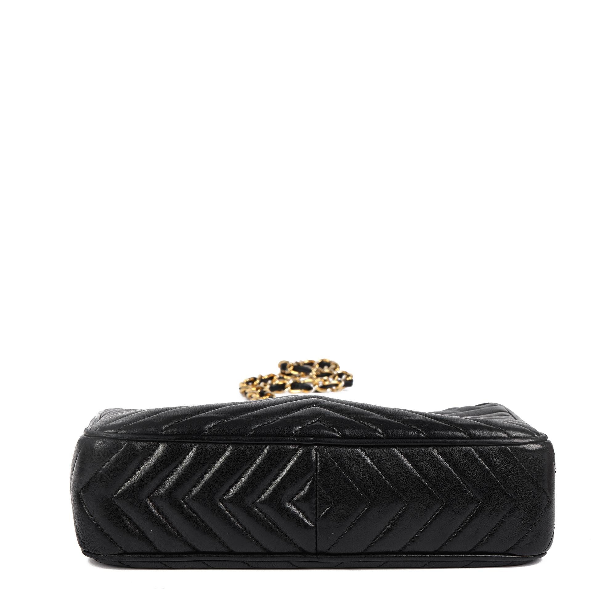 CHANEL Black Chevron Quilted Lambskin Vintage Fringe Timeless Camera Bag 2