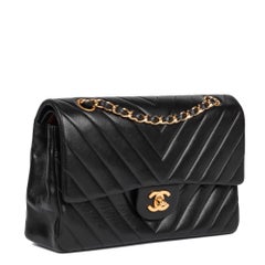 CHANEL Black Chevron Quilted Lambskin Vintage Medium Classic Double Flap Bag