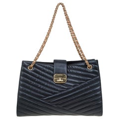 Chanel Black Chevron Quilted Leather Gabrielle Chain Shopping Tote