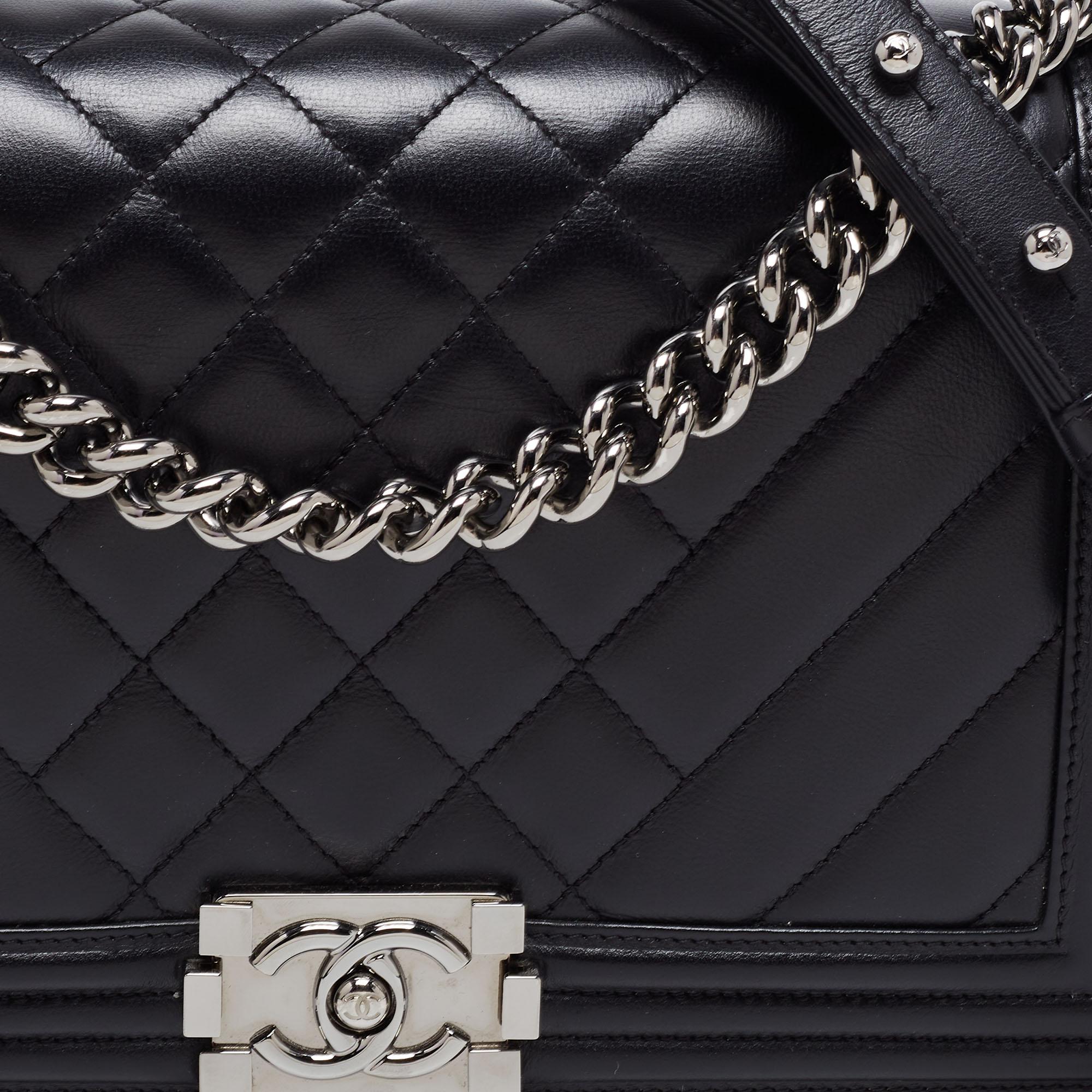 Chanel Black Chevron Quilted Leather New Medium Boy Flap Bag 12