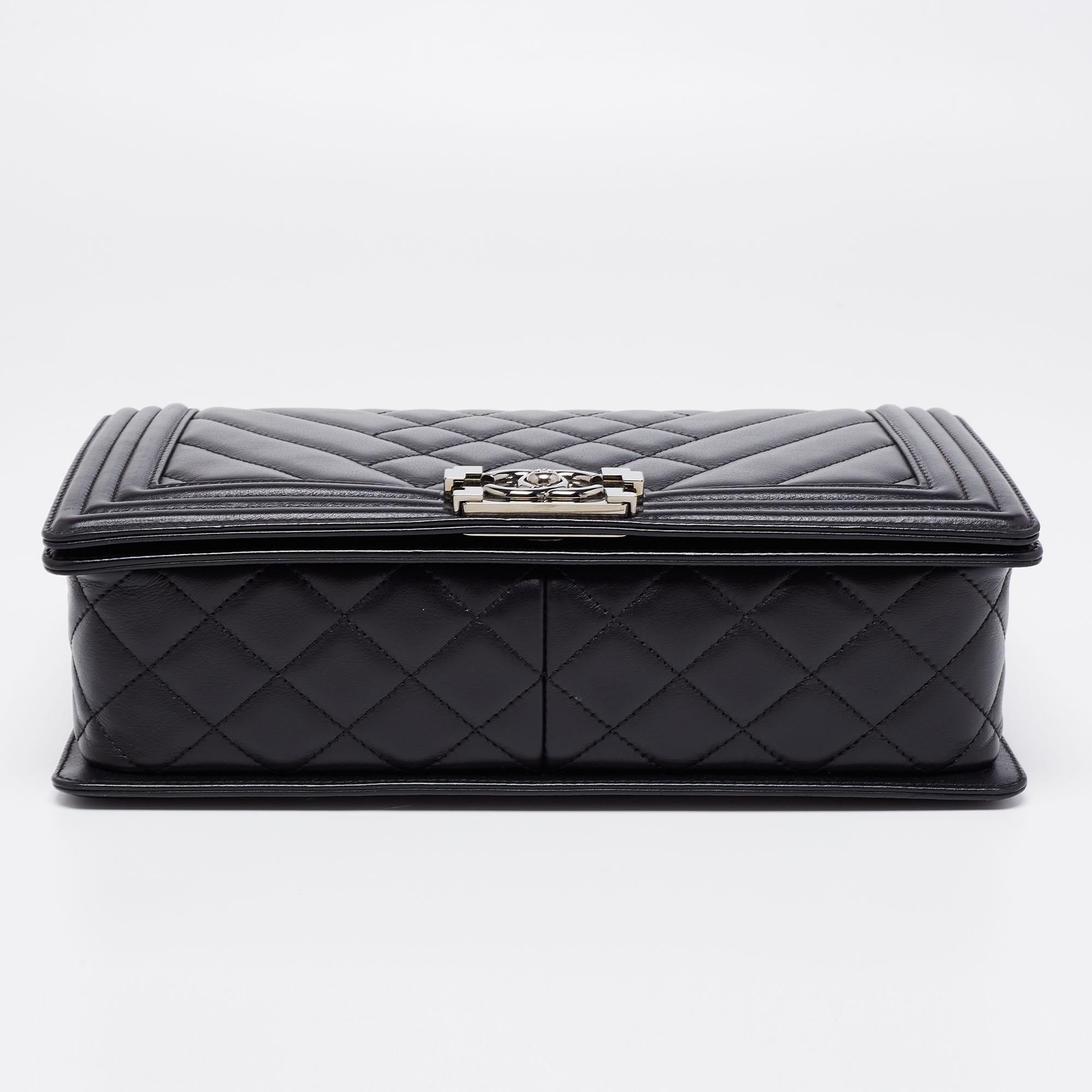 Chanel Black Chevron Quilted Leather New Medium Boy Flap Bag 1