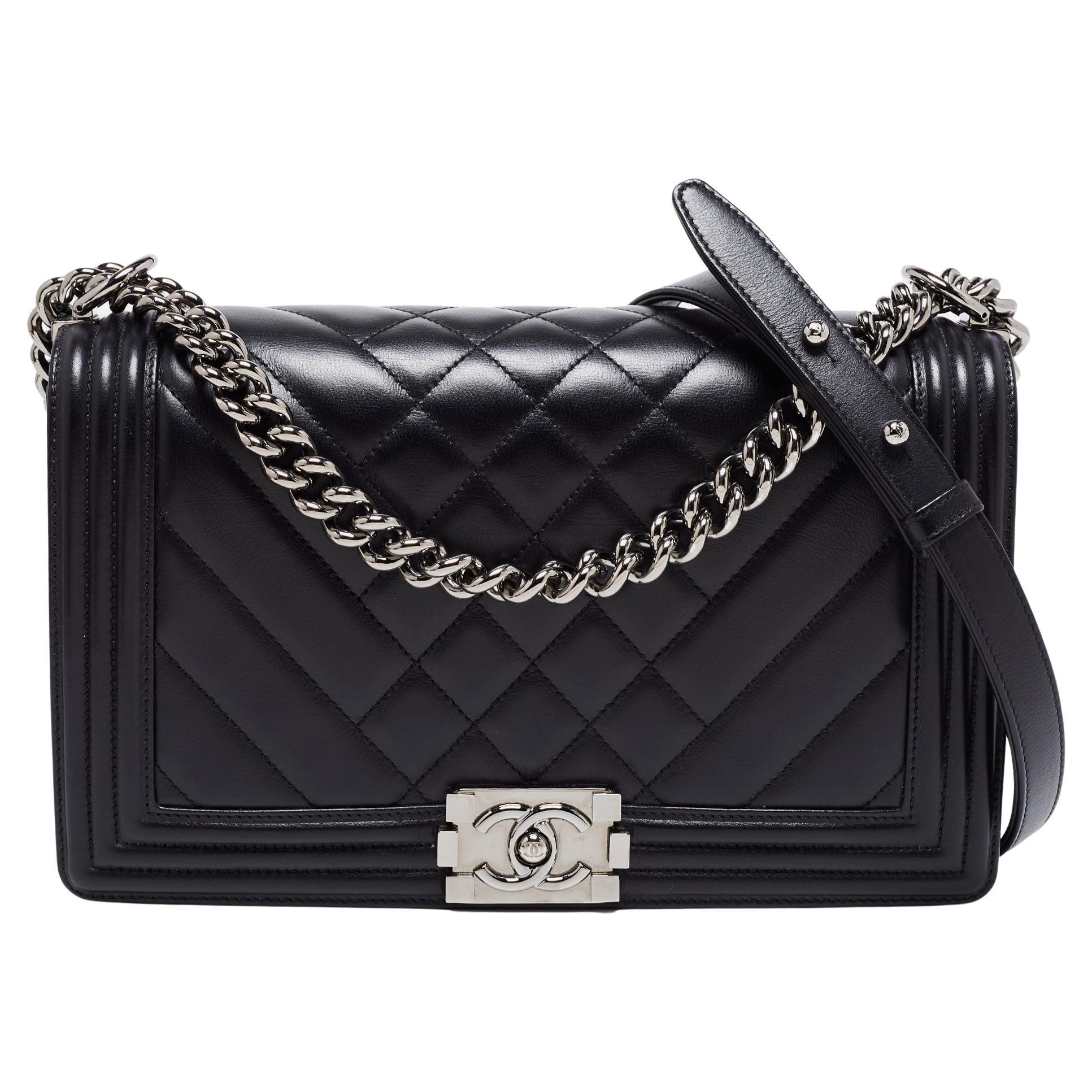 Chanel le boy chevron black sale
