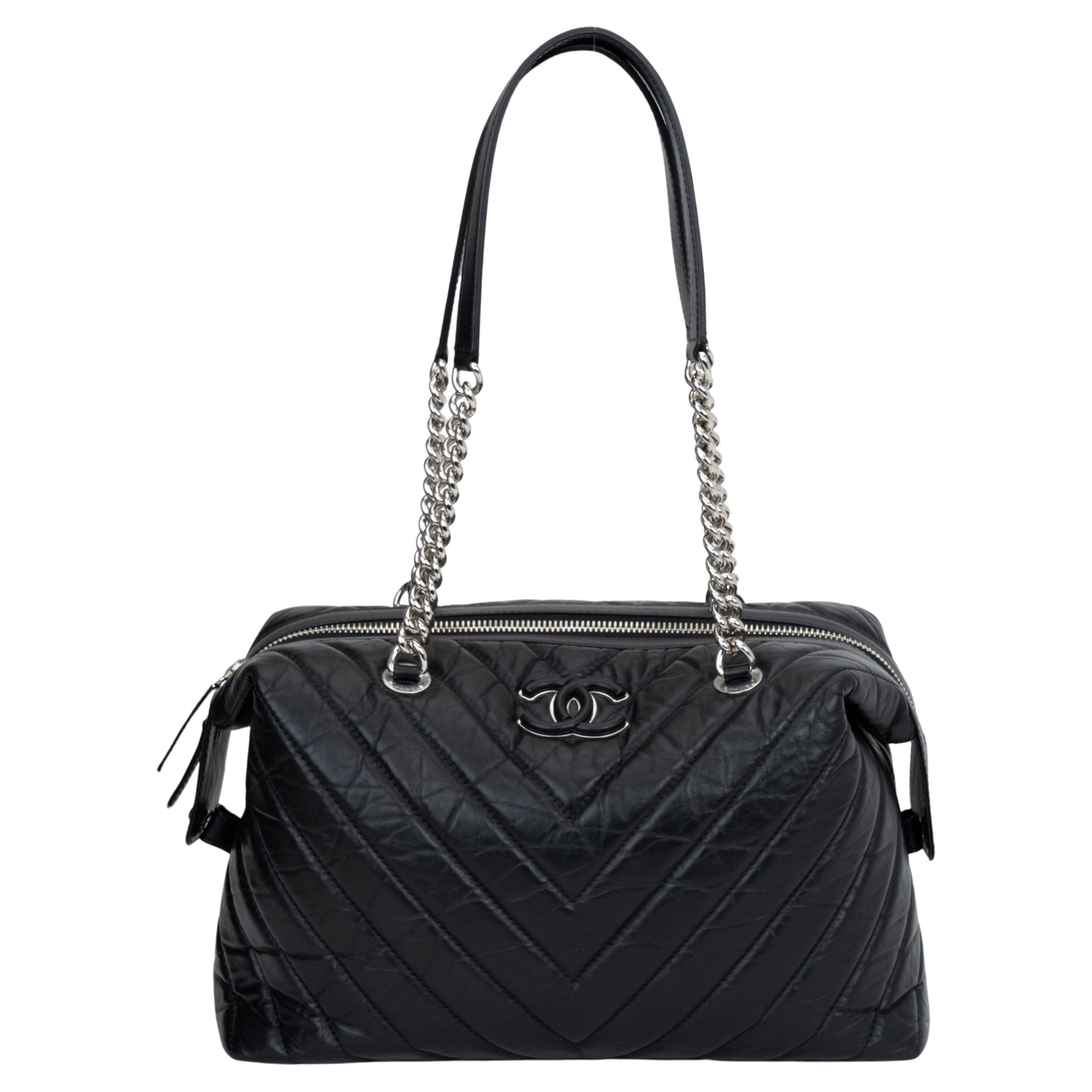 Chanel Black Chevron Shoulder Bag For Sale