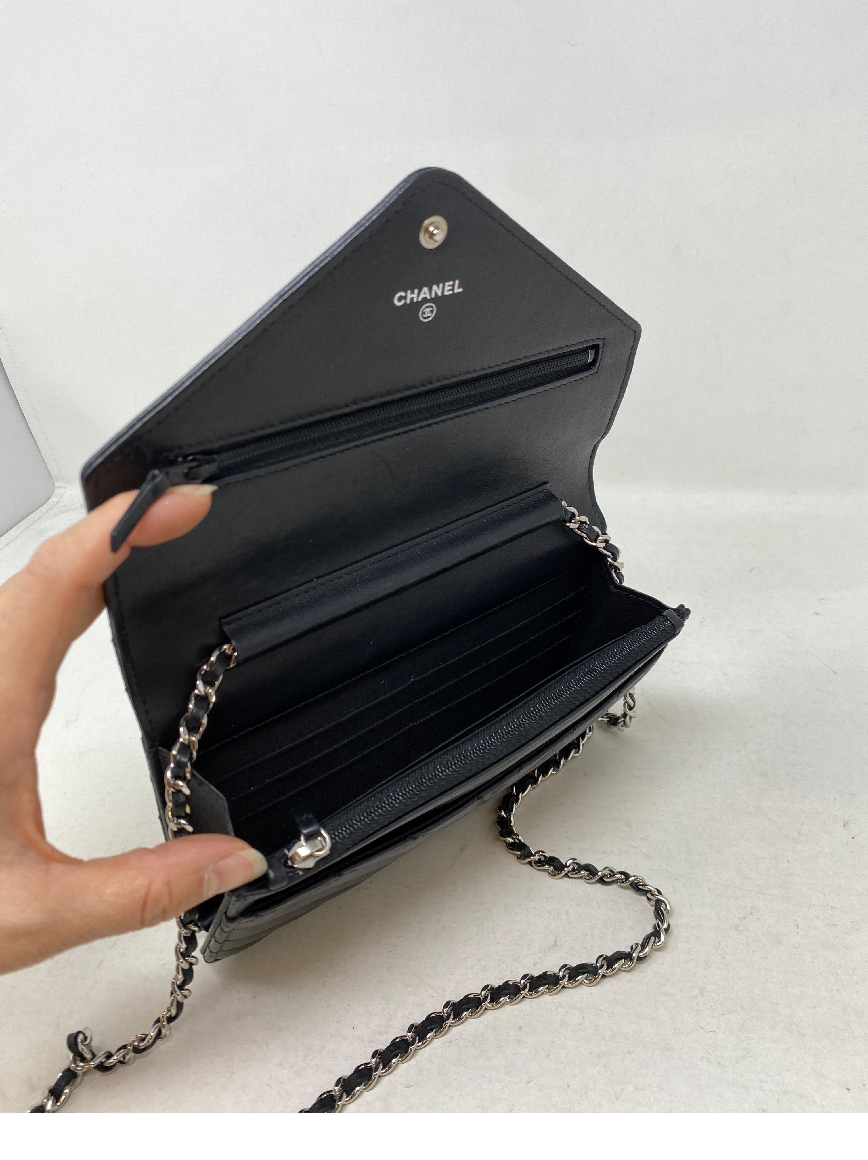 Chanel Black Chevron Wallet On A Chain Bag  6