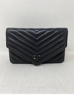 Chanel Black Chevron Wallet On A Chain Bag