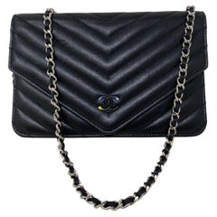 Chanel Black Chevron Wallet On A Chain Bag 