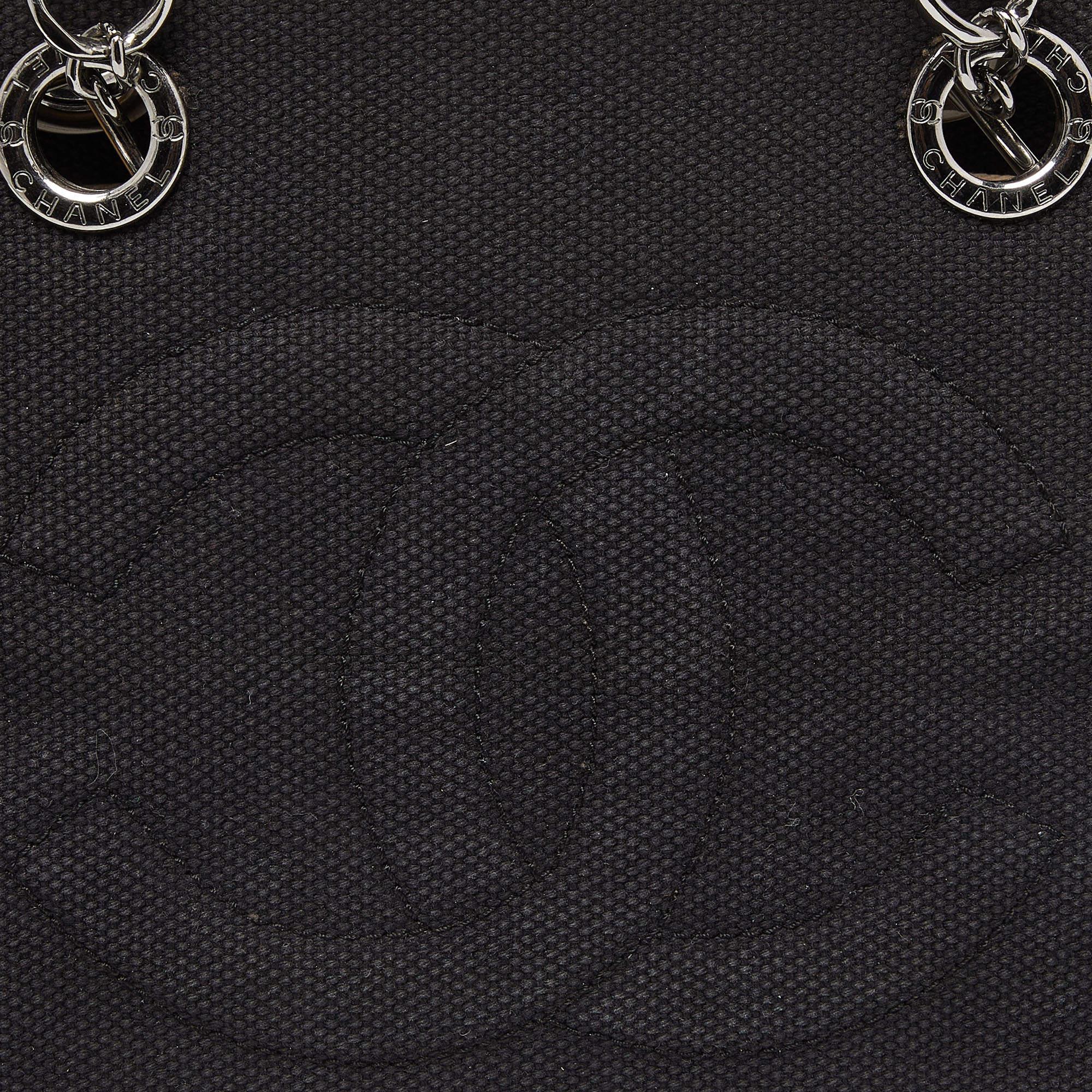 Chanel Black Choco Bar Leather and Canvas Mesh CC Bag For Sale 8
