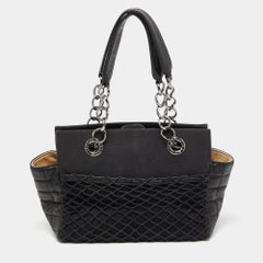 Chanel Black Choco Bar Leather and Canvas Mesh CC Bag