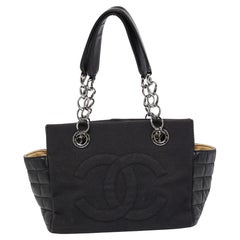 Chanel Black Choco Bar Leather and Canvas Mesh CC Bag