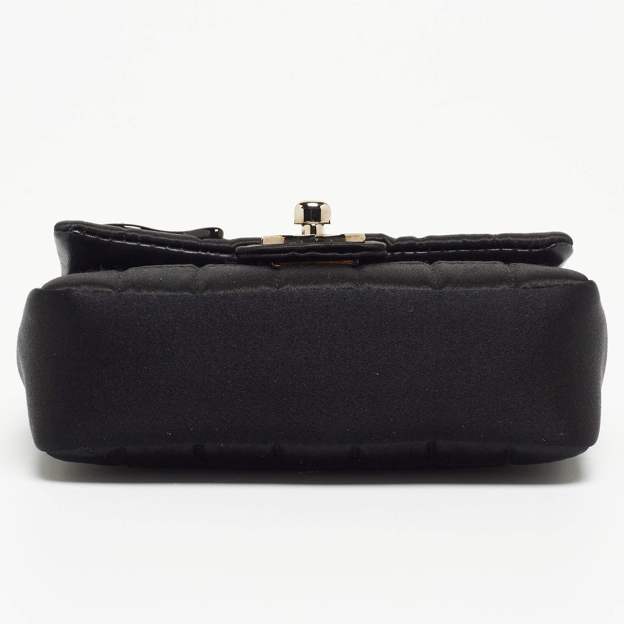 Chanel Black Choco Quilted Satin Extra Mini Lipstick Charm Bag 6