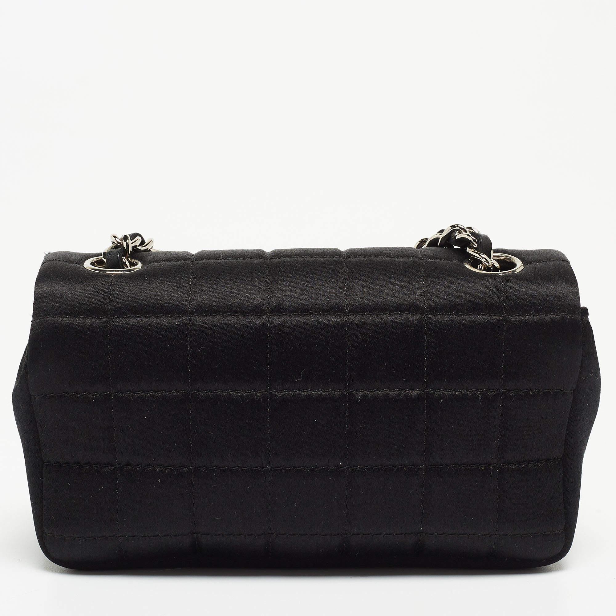 Women's Chanel Black Choco Quilted Satin Extra Mini Lipstick Charm Bag