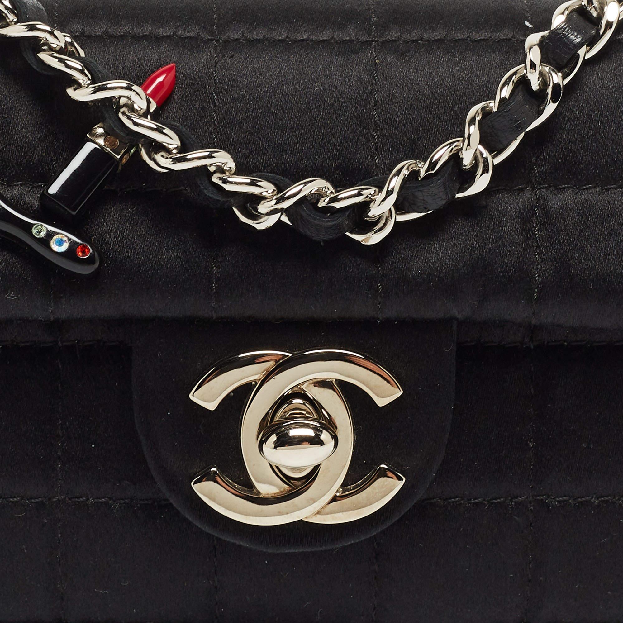 Chanel Black Choco Quilted Satin Extra Mini Lipstick Charm Bag 2