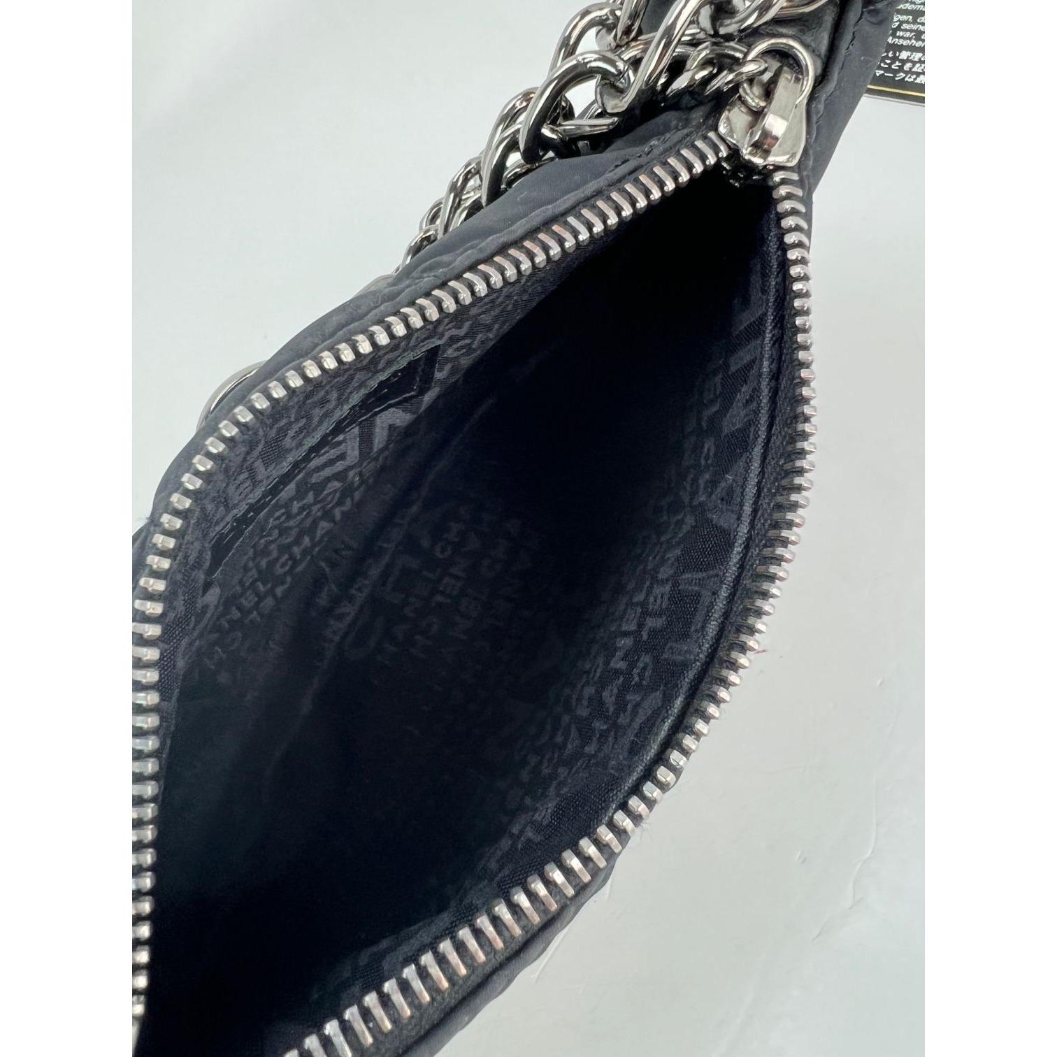 Chanel Black Chocolate Bar Nylon Leather Pochette Bag 2