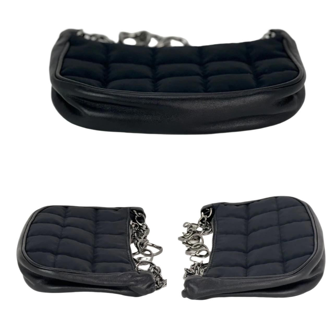 Chanel Black Chocolate Bar Nylon Leather Pochette Bag 3