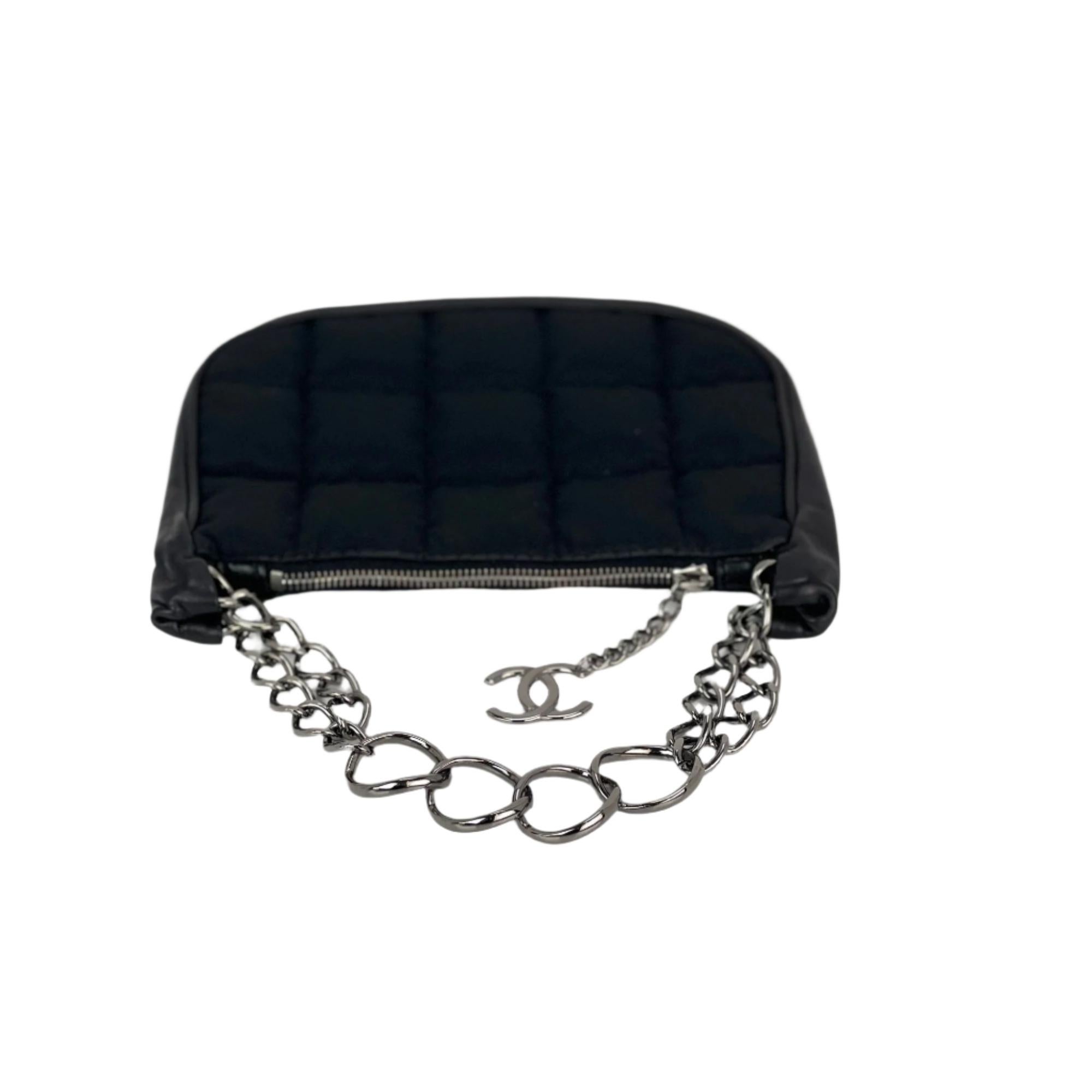 Chanel Black Chocolate Bar Nylon Leather Pochette Bag 5