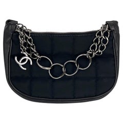 Chanel Black Chocolate Bar Nylon Leather Pochette Bag