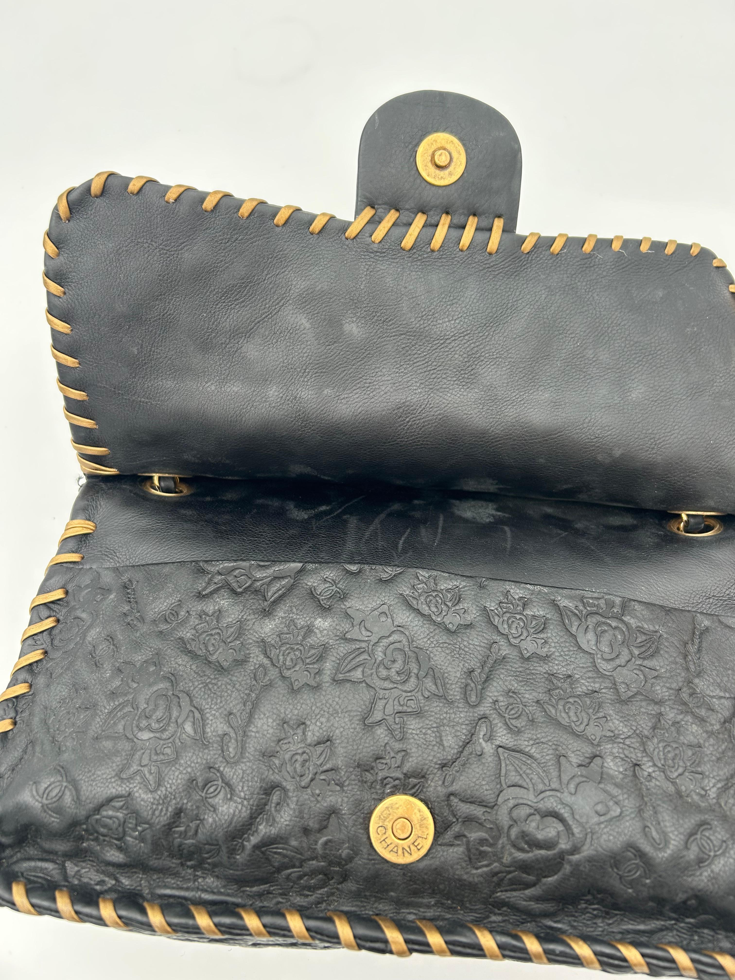 Chanel Black Classic Bag Camellia Blizzard 2010-2011 For Sale 7