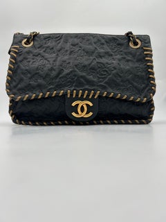Chanel Black Classic Bag Camellia Blizzard 2010-2011
