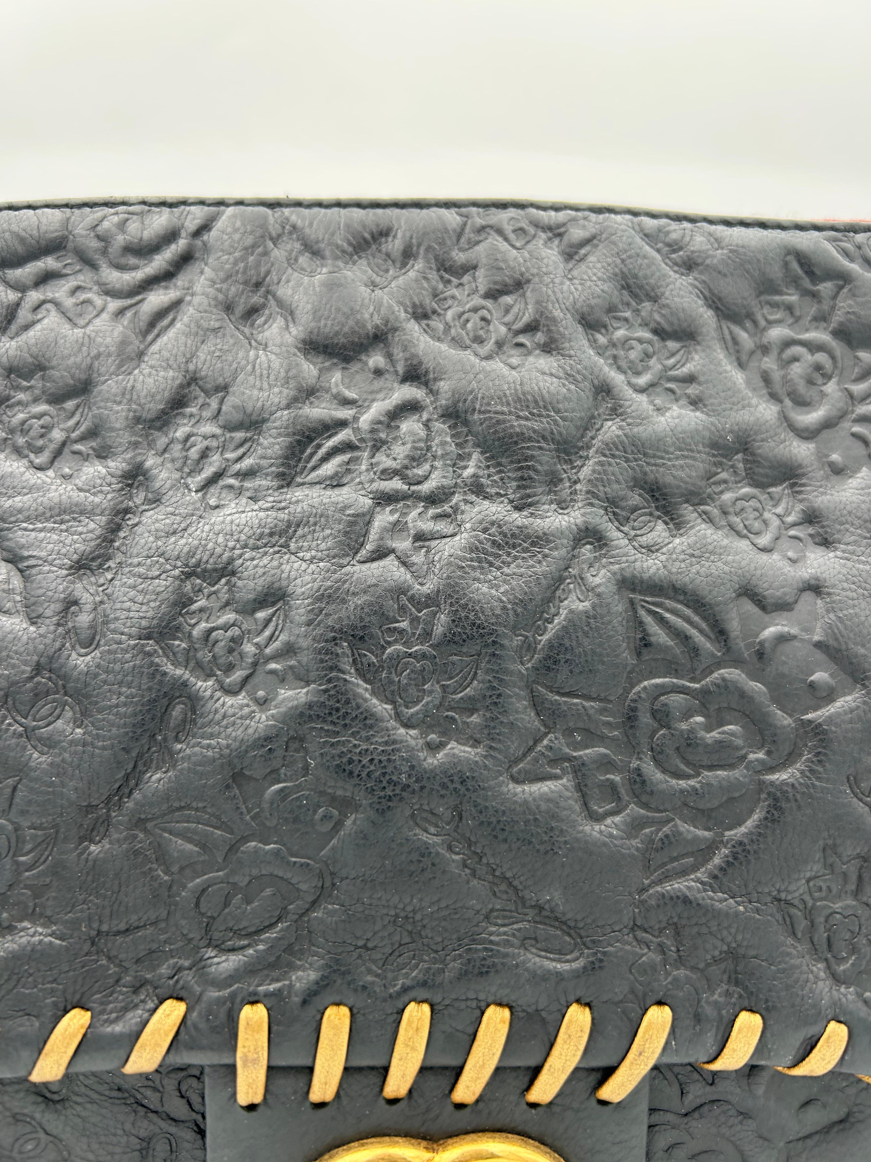 Chanel Black Classic Bag Camellia Blizzard 2010-2011 For Sale 1