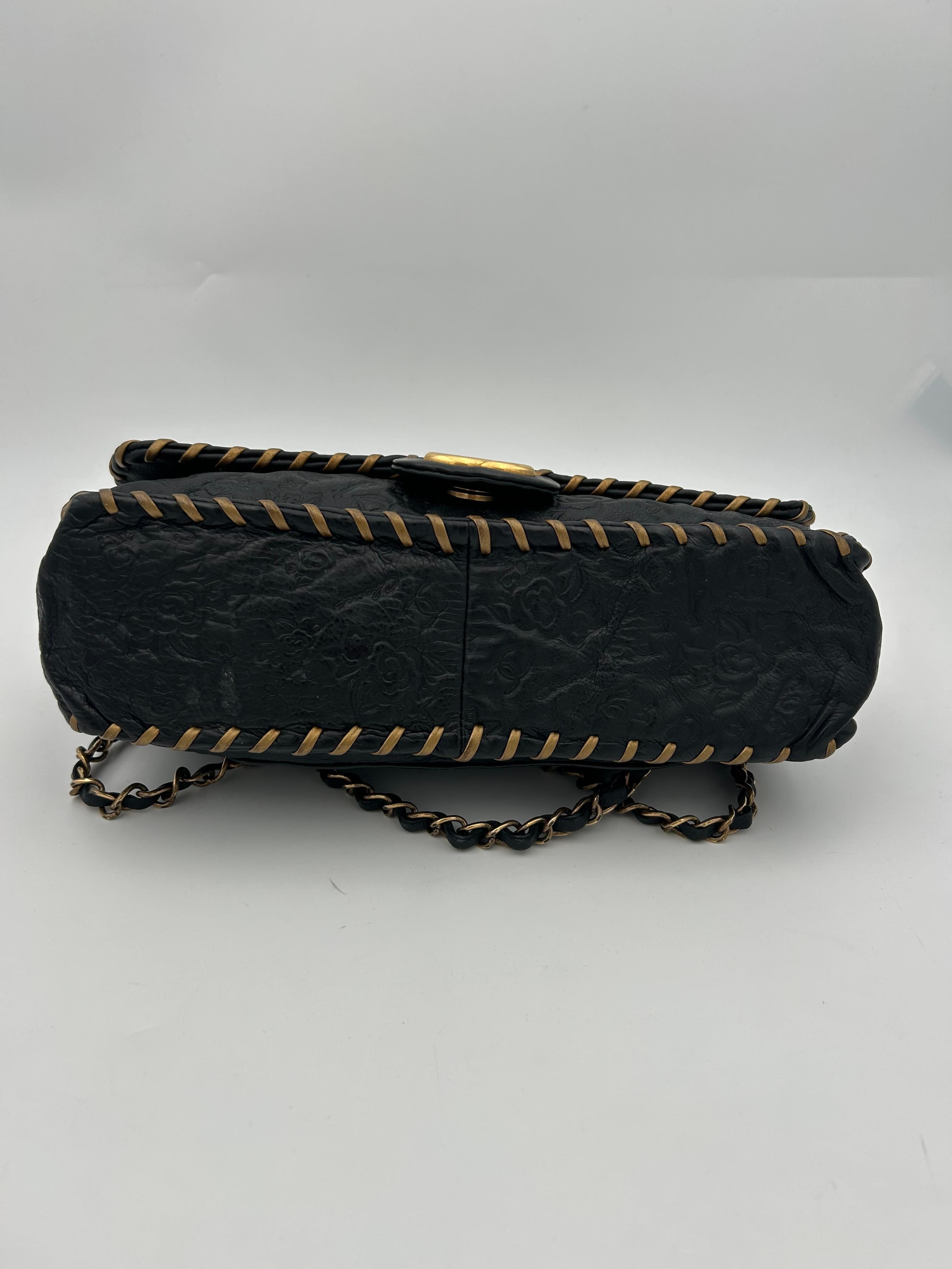 Chanel Black Classic Bag Camellia Blizzard 2010-2011 For Sale 3