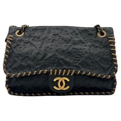 Chanel Black Classic Bag Camellia Blizzard 2010-2011