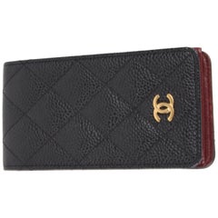 Chanel black classic caviar leather CC logo quilted exterior phone case