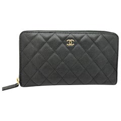 Chanel Black Classic Caviar Long Zipped Wallet