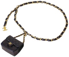 Vintage Chanel Black Classic Flap Quilted Bag Fanny Pack Waist Pouch 6cz1128 Belt