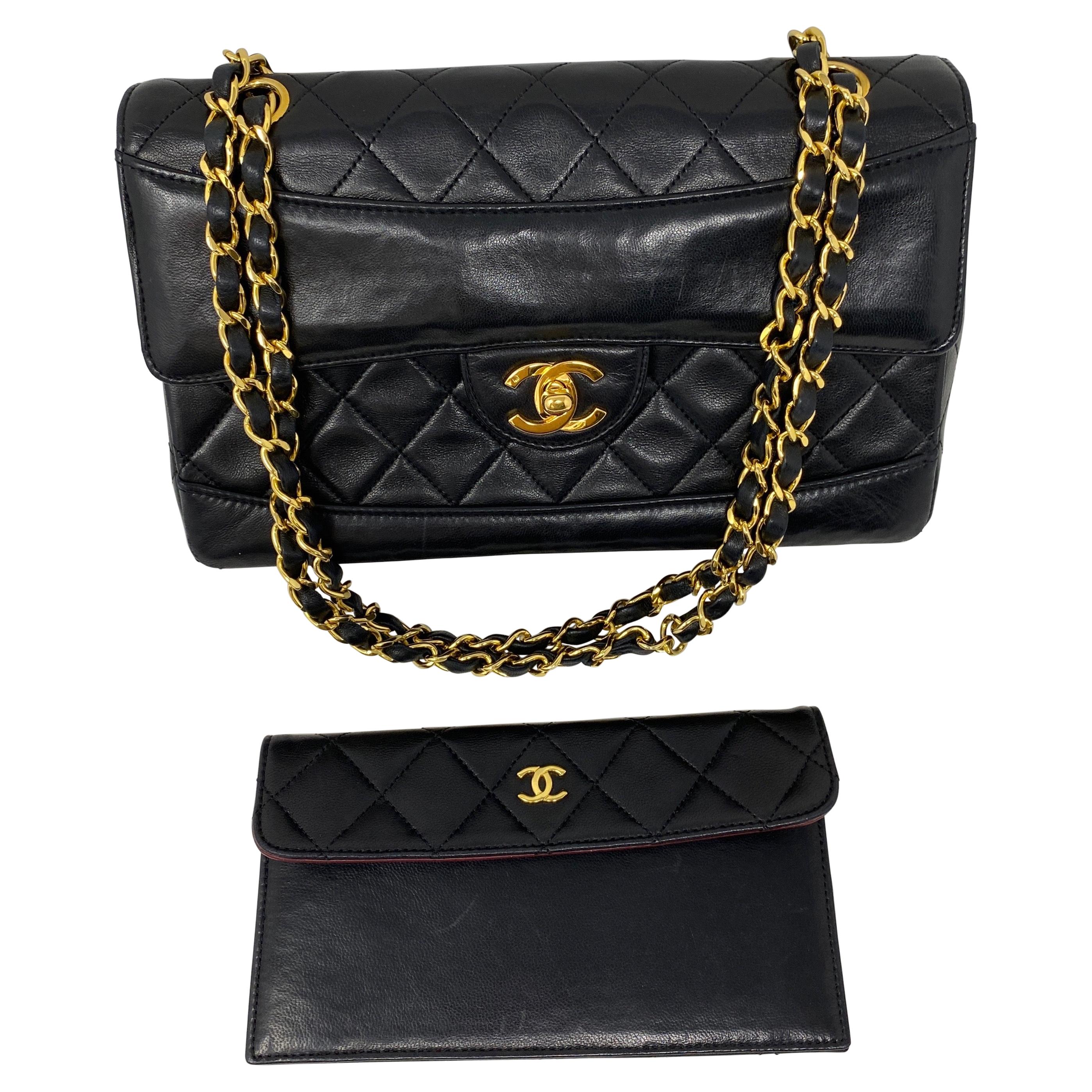 Chanel Around 1990 Made Bicolor Classic Flap Chain Bag Mini Black/Bordeaux  in 2023