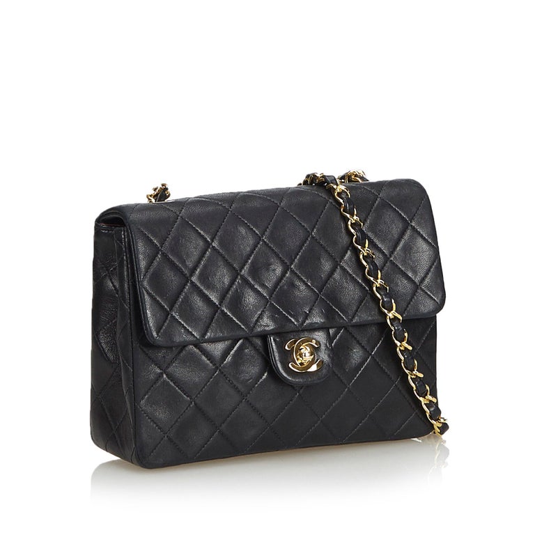Chanel Black Classic Mini Square Lambskin Leather Single Flap Bag ...