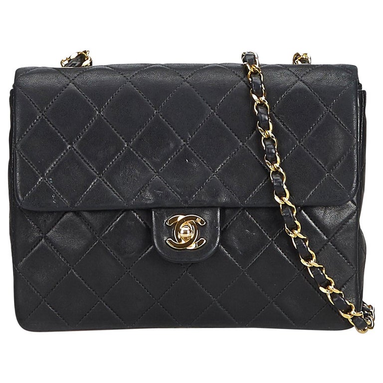 Chanel Black Classic Mini Square Lambskin Leather Single Flap Bag ...