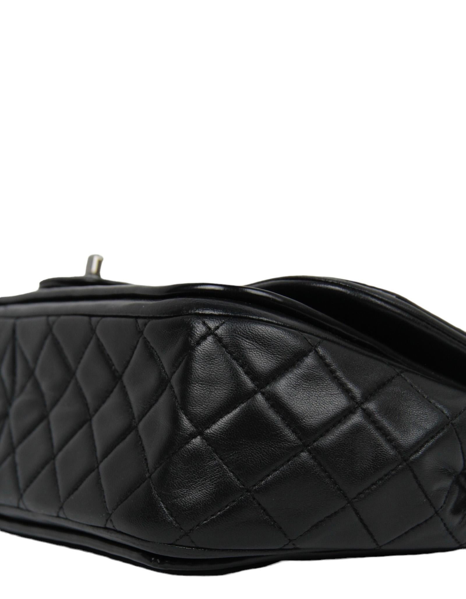 Chanel Black Classic Twist Patent Flap Bag w/ Lambskin Trim For Sale 2