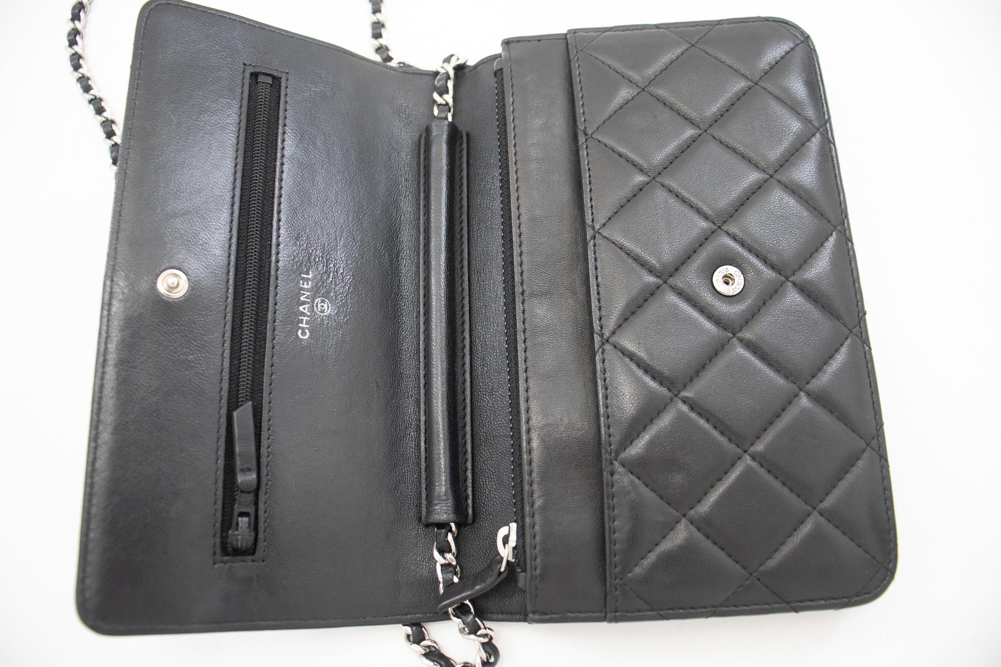 CHANEL Black Classic WOC Wallet On Chain Shoulder Bag Lambskin 3