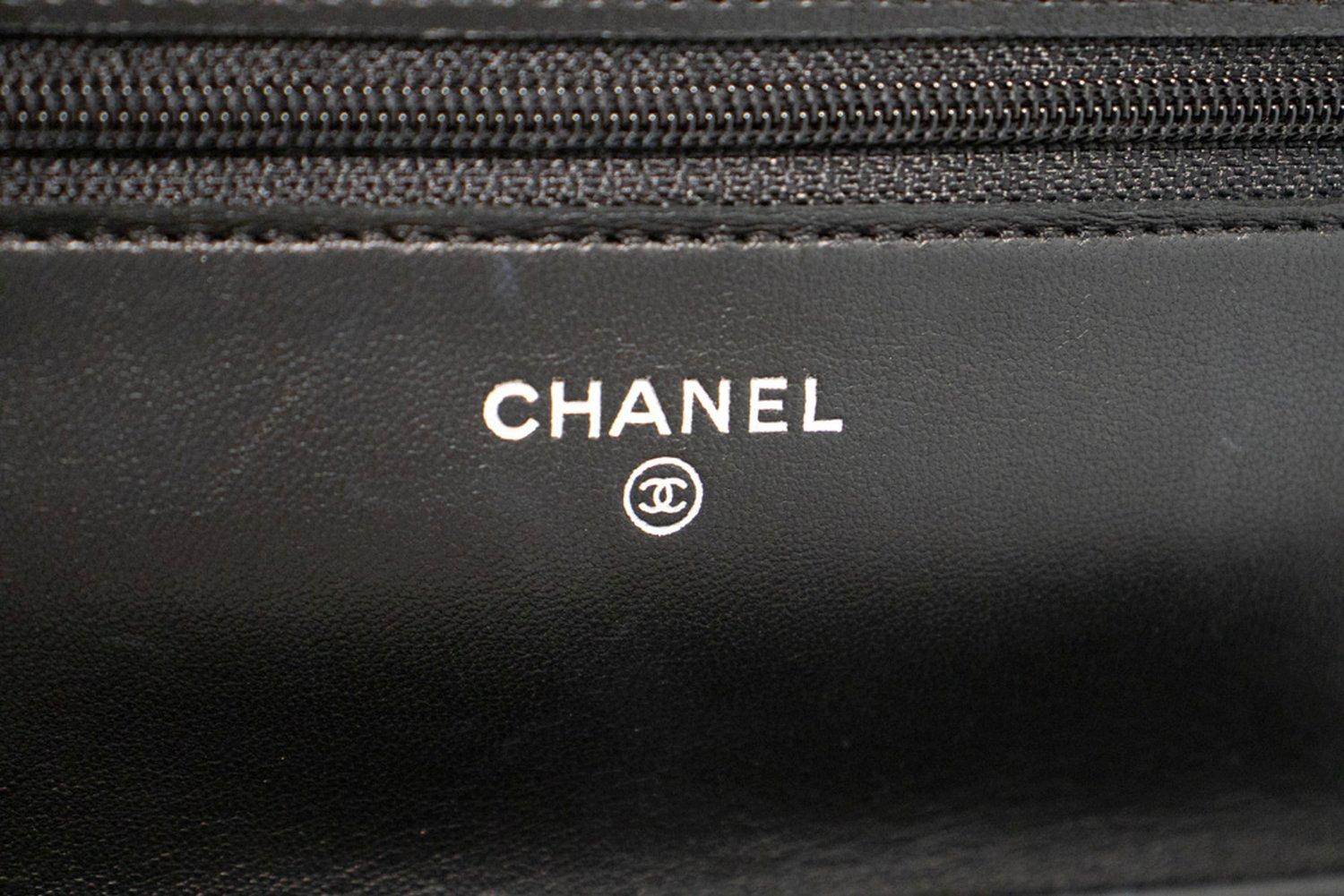 CHANEL Black Classic WOC Wallet On Chain Shoulder Bag Lambskin 9