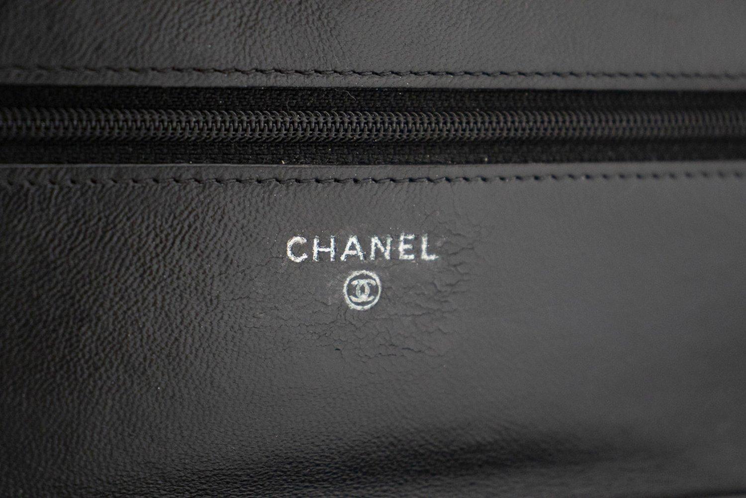 CHANEL Black Classic WOC Wallet On Chain Shoulder Bag Lambskin 7