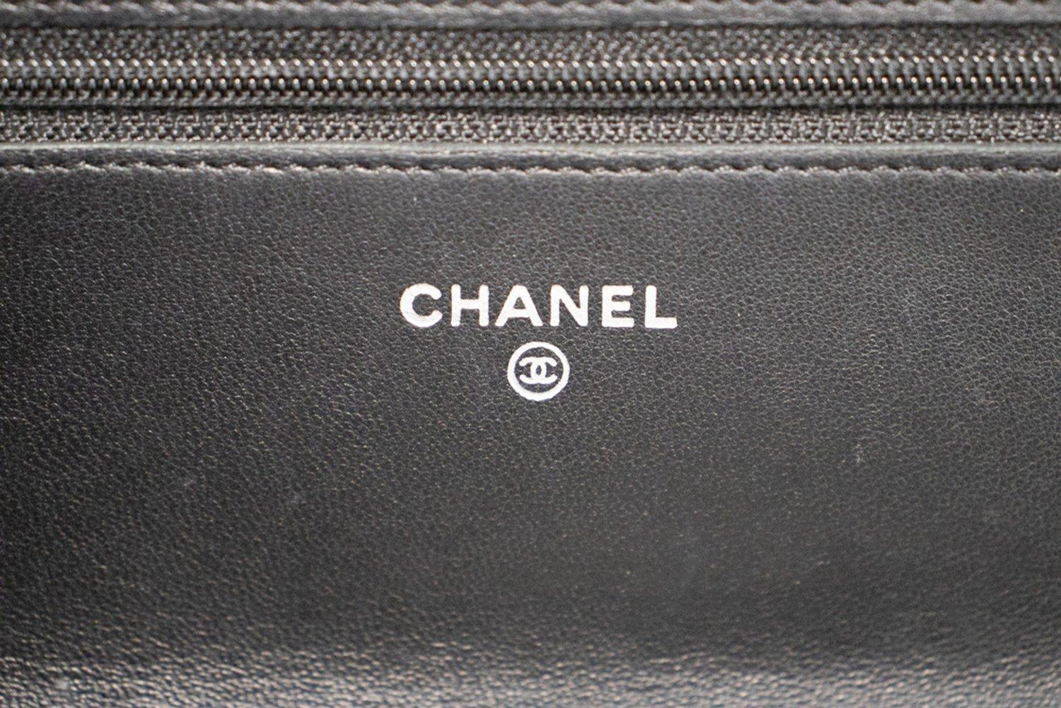 CHANEL Black Classic WOC Wallet On Chain Shoulder Bag Lambskin 10