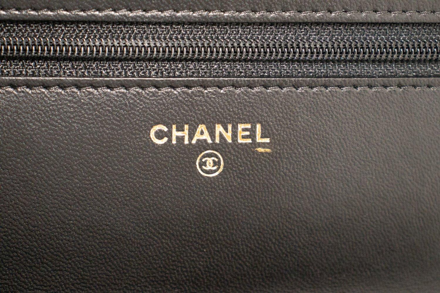 CHANEL Black Classic WOC Wallet On Chain Shoulder Bag Lambskin 11