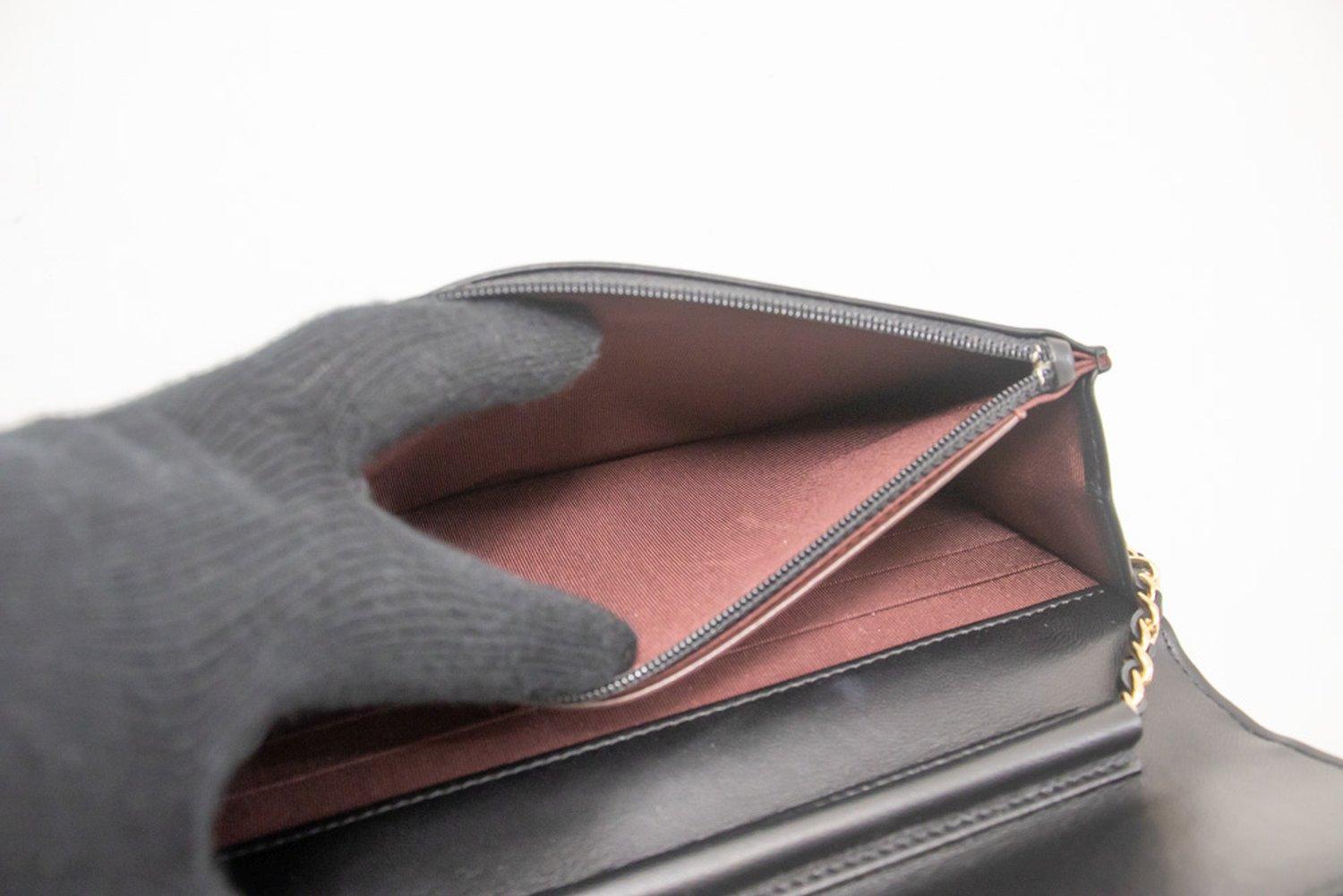 CHANEL Black Classic WOC Wallet On Chain Shoulder Bag Lambskin 13