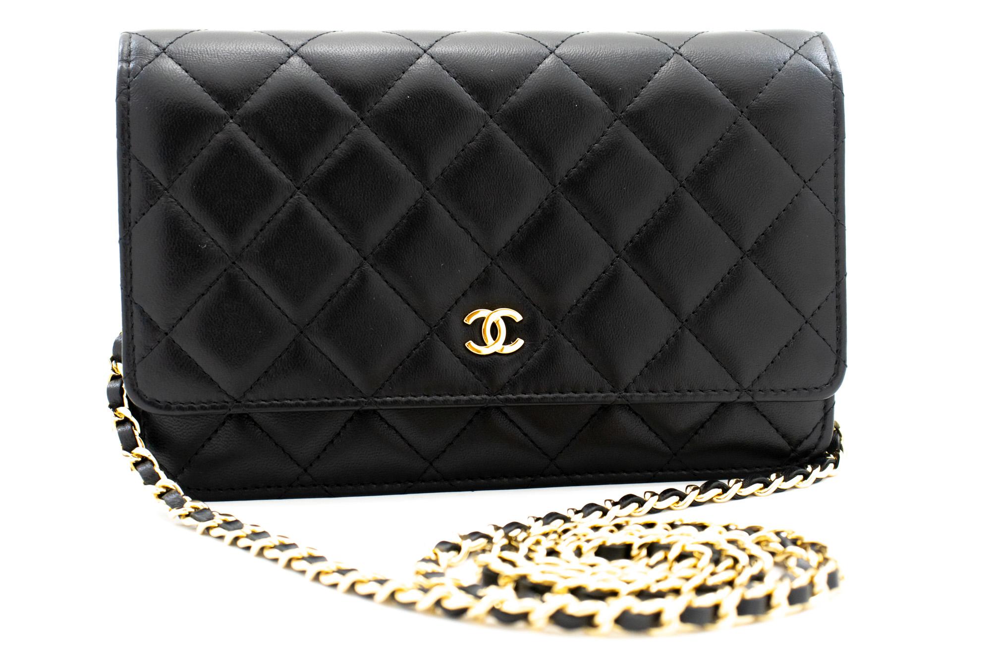 An authentic CHANEL Black Classic Wallet On Chain WOC Shoulder Bag made of black Lambskin. The color is Black. The outside material is Leather. The pattern is Solid. This item is Contemporary. The year of manufacture would be 2017.
Conditions &