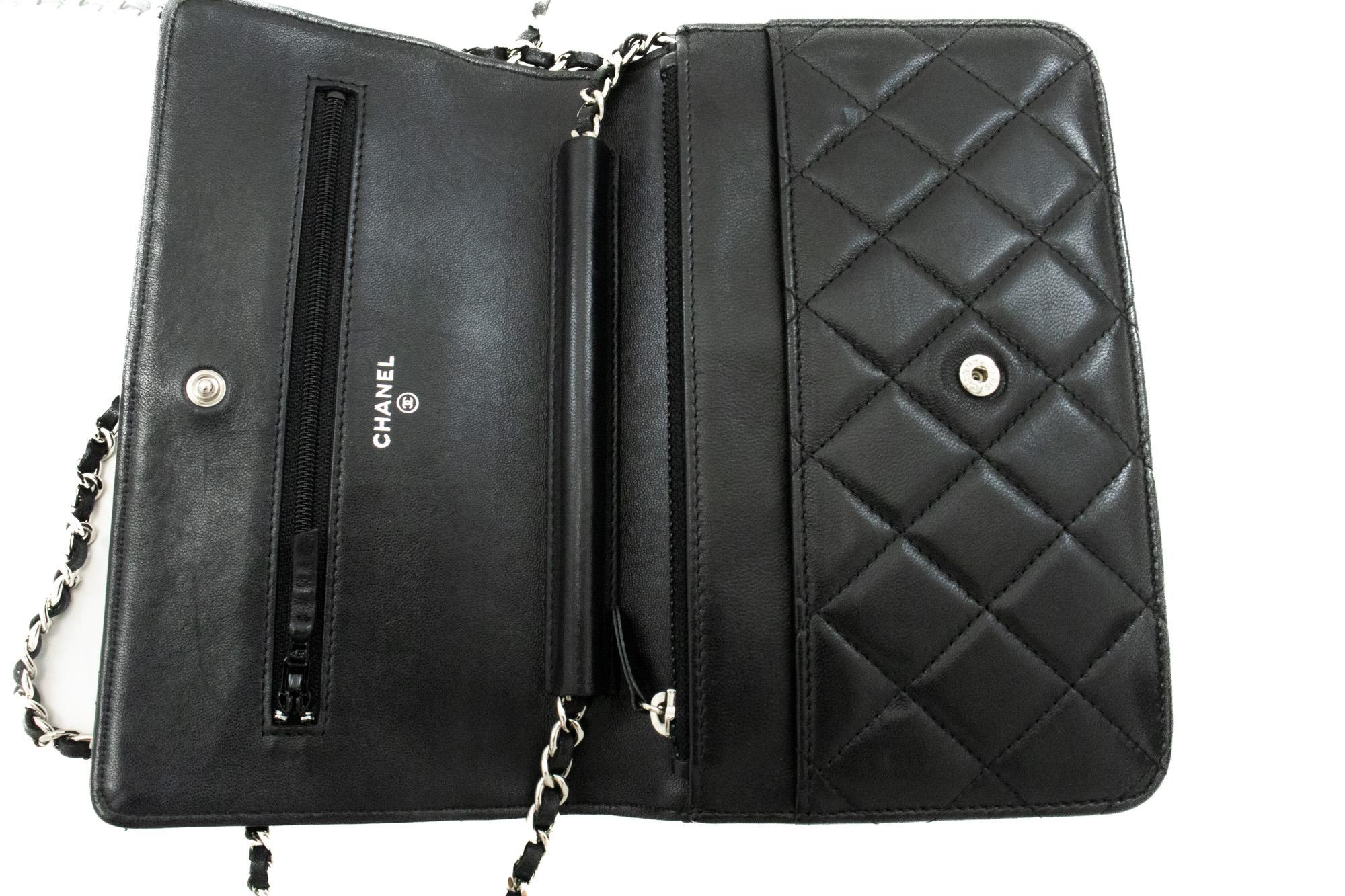 CHANEL Noir Classic WOC Wallet On Chain Shoulder Bag Lambskin SV 6