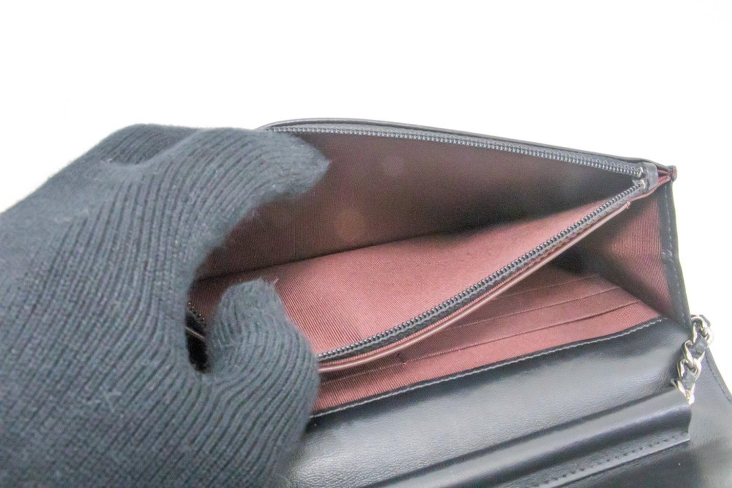 CHANEL Noir Classic WOC Wallet On Chain Shoulder Bag Lambskin SV 10