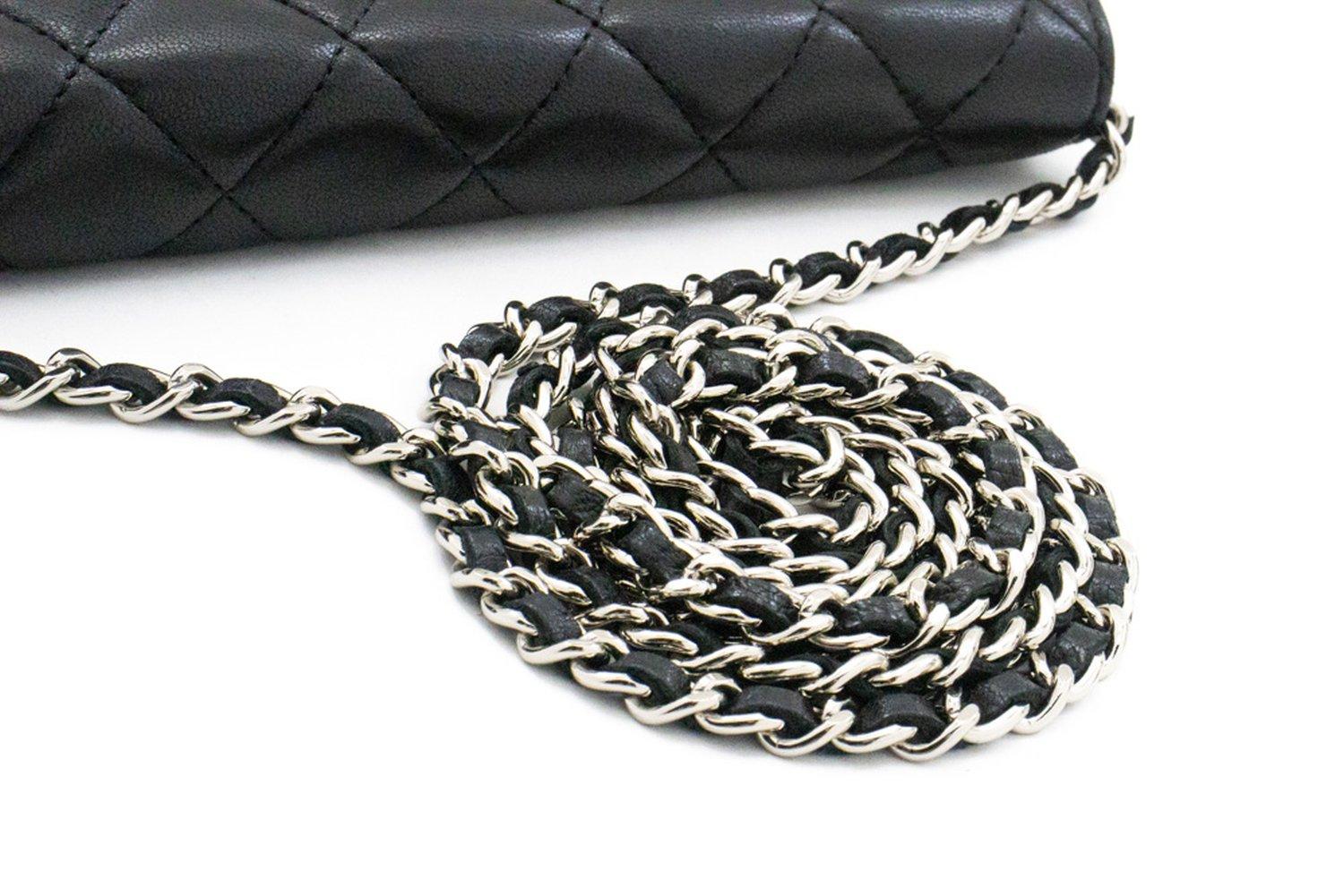 CHANEL Noir Classic WOC Wallet On Chain Shoulder Bag Lambskin SV 13