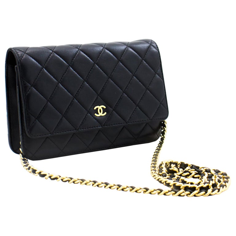CHANEL Black Classic WOC Wallet On Chain Shoulder Crossbody Bag For