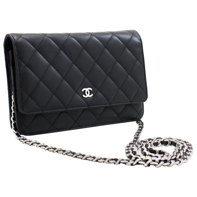 CHANEL Black Classic WOC Wallet On Chain Shoulder Crossbody Bag at 1stDibs