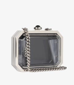 Chanel Black, Clear Plexiglass & Silver Metal Premiere Watch Minaudière Clutch