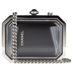 Chanel Black, Clear Plexiglass & Silver Metal Premiere Watch Minaudière Clutch