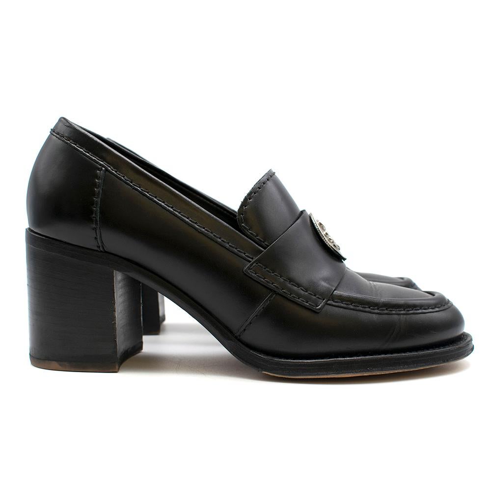 Chanel black clover embellished mid heel loafers SIZE 38 For Sale 3